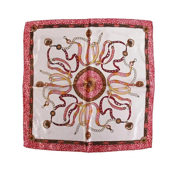 NEW Women's Chic Pink Ribbons Pearls and Gold Scarf - Picture 1 of 5